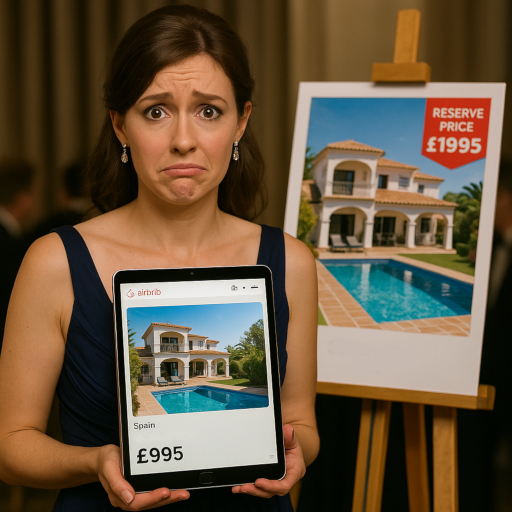 Woman comparing a silent auction lot's reserve price to a cheaper equivalent holiday listing on a tablet Woman comparing a silent auction lot's reserve price to a cheaper equivalent holiday listing on a tablet