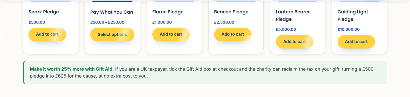 A tiered live pledge, with Gift Aid built in