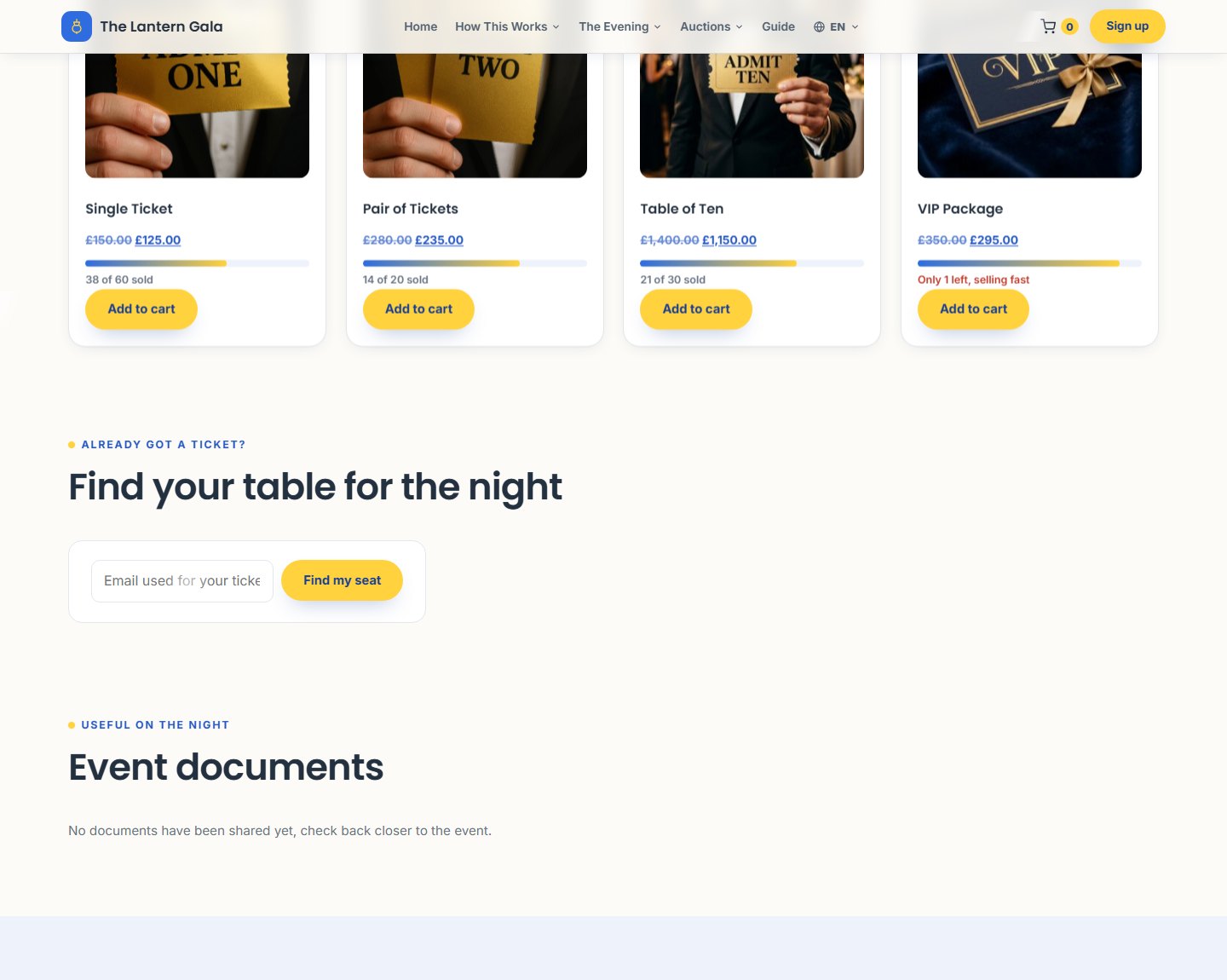 Ticketing and table sales, paid straight to the charity